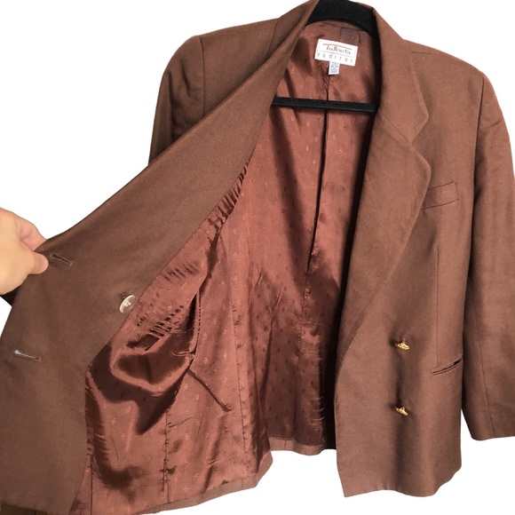 Talbots VIntage Double Breasted Linen Blazer Brown Size 2P - Picture 4 of 13